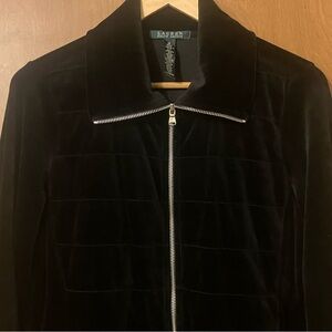 Lauren Ralph Lauren Women's Black Velour Full Zip Jacket  Size Medium